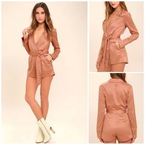 NEW Lulus Satin Tuxedo Blush Pink Romper